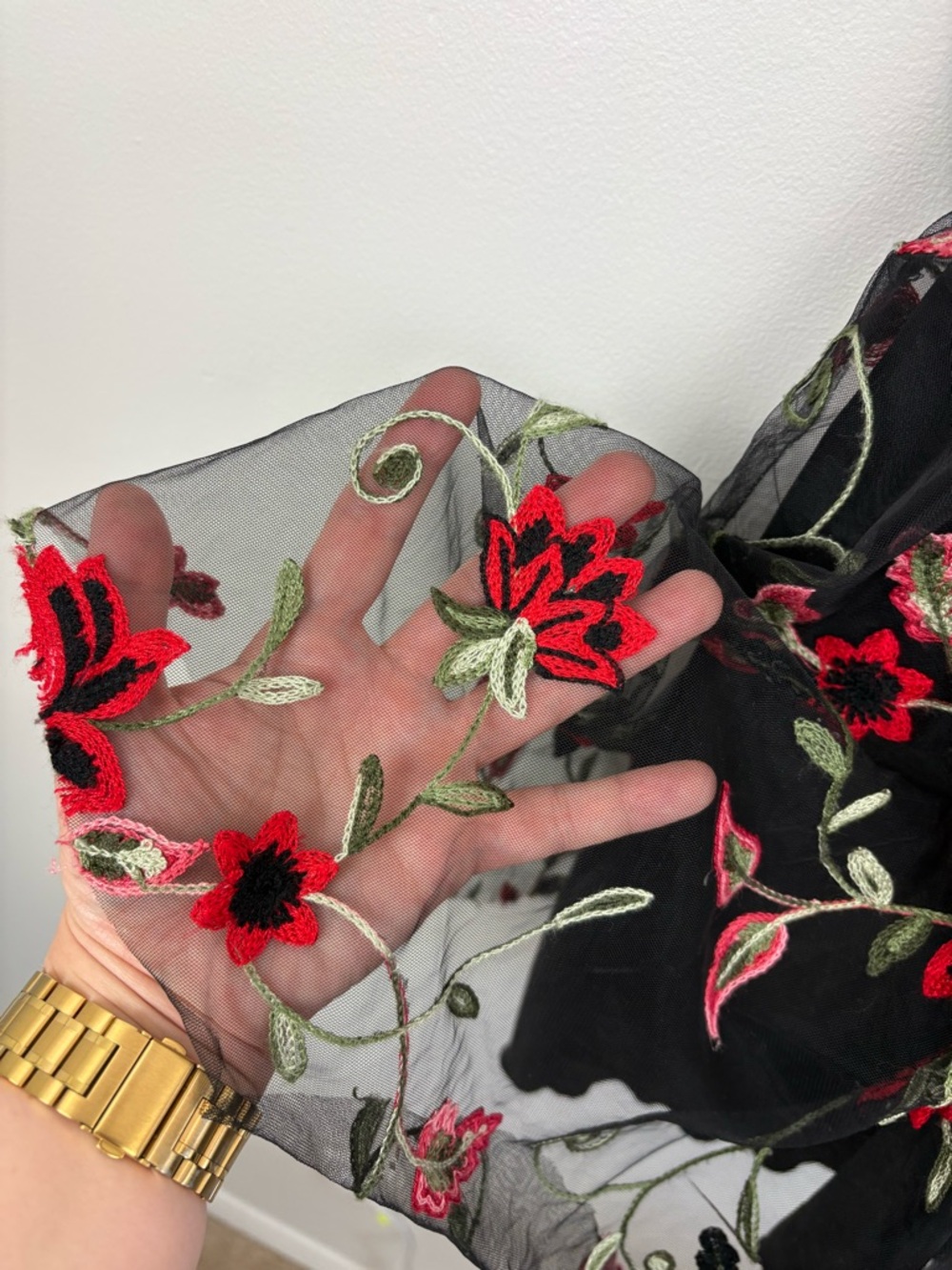 B. Darlin Black Mesh Dress w/ Red Floral Embroidery & Corset Top sz 9/10 fairy - Picture 6 of 13